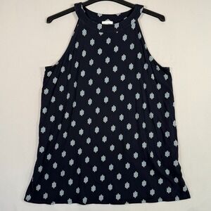 J.Jill XL Women's Sleeveless Navy‎ Blue Geometric Flower Design Long Length Fun